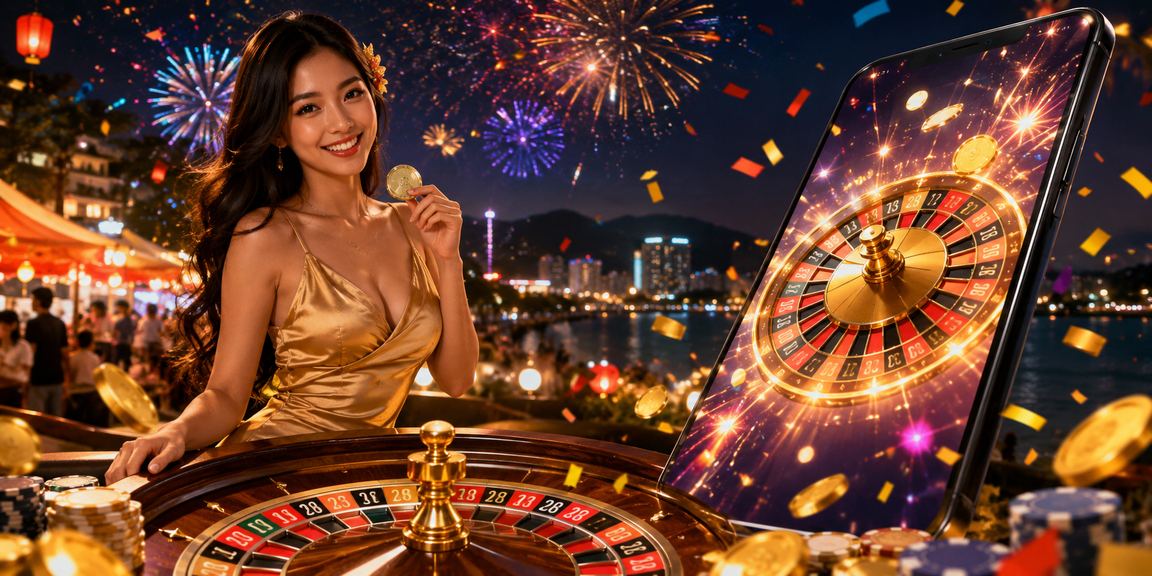 Khung cảnh chợ đêm Nha Trang với màn hình xổ số điện tử tại khu vui chơi